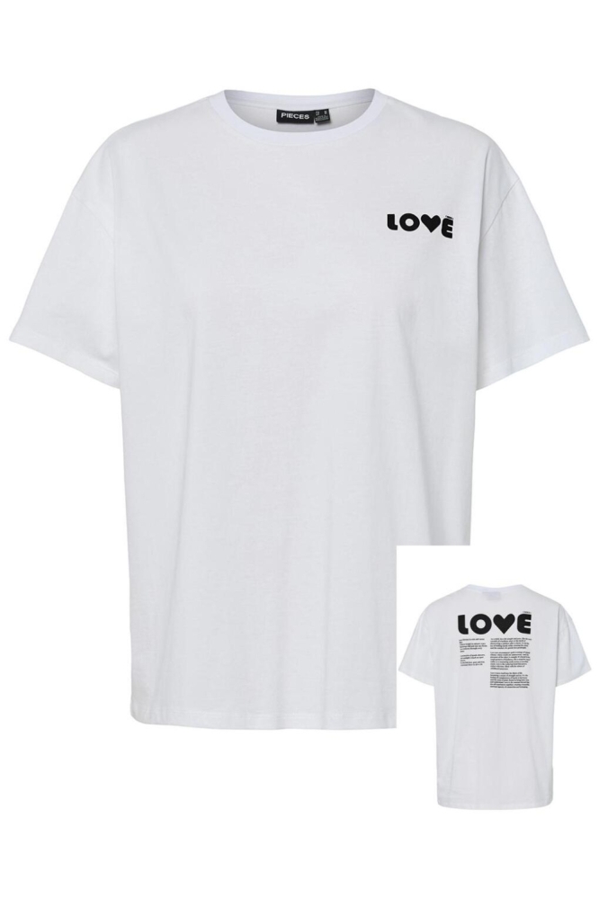 PCJINDLE SS PRINTED T-SHIRT JRS BC 17159292 BRIGHT WHITE/BLACK LOVE